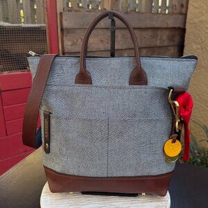 R. RIVETER OTTO CARRY ALL CANVAS LEATHER TOTE CROSSBODY BLUE NEW AMERICAN MADE